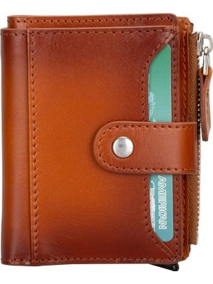 Deri Cüzdan ve Kartlık, Mekanizmalı, 10 Adet Kart Bölmeli, Efektli Taba