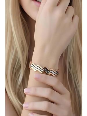 Bontexs Kadın Dalgalı 3 Farklı Renk Kuşağı Şık Çelik Kelepçe Bileklik