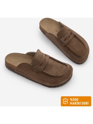 Marjin Kadın Hakiki Deri Eva Taban Önü Kapalı Sabo Günlük Terlik Solevu Kahve Süet