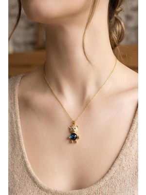 Bontexs Sarı Zincirli Zirkon Taşlı Ayıcık Kolye Sevgiliye Özel Hediye