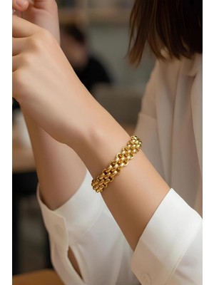 Bontexs Unisex Birinci Kalite Paslanmaz Çelik Sarı Zincir Bileklik