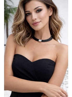 Kutcha Accessories Şık Siyah Choker Kolye – Gümüş Kaplama Tasarım