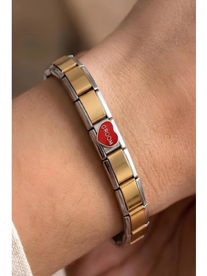 Bontexs Unisex Içi Dışı Yazılı Çelik Italyan Charm Bileklik - Altın ve Gümüş Çift Renk Geçişli Tasarım