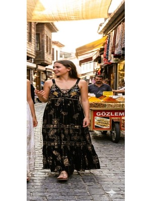 Fibula Otantik Standart Beden Atın Varaklı Pul Işlemeli %yüz Pamuk Astarlı Ithal Elbise 36-44 Bedenlere Uygun