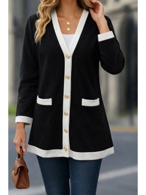 Secret Sita Kadın Uzun Kollu Cepli Önden Düğmeli Uzun Modal Ceket Hırka