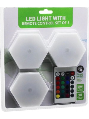 Kocadal 3pcs - Altıgen - Rgb   Kumandalı - Pilli - Dokunmatik  Lamba Seti  6 LED (5047)