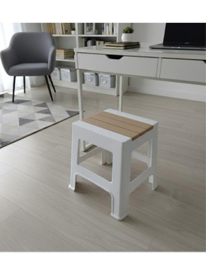 Abnturk Genişlik 28X30 Uzunluğu 44 cm Beyaz Kahve Dayanıklı Plastik Tabure Büyük Boy Modern Kaymaz Tabure