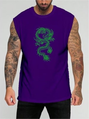 Punix Punıx Büyük Beden Özel Tasarım Japon Dragon Baskılı Ter Tutmayan Yazlık Erkek Battal Kolsuzt-Shırt