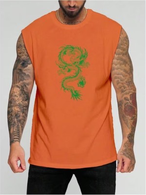 Punix Punıx Büyük Beden Özel Tasarım Japon Dragon Baskılı Ter Tutmayan Yazlık Erkek Battal Kolsuzt-Shırt