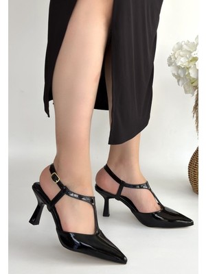 Erbilden Tula Siyah Rugan Topuklu Ayakkabı 7.5 cm Topuk