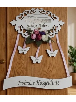 Güven Ahşap Lazer Kesim Ayetel Kürsi Yazılı Aile Isim Evimize Hoşgeldiniz Kapı Süsü