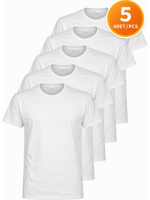 Hanclo Erkek Siyah Tişört 5’li Paket Basic Pamuk Bisiklet Yaka Kısa Kollu T-Shirt
