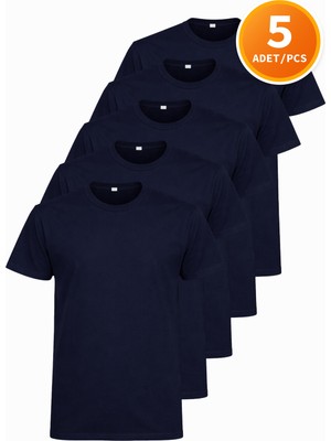 Hanclo Erkek Siyah Tişört 5’li Paket Basic Pamuk Bisiklet Yaka Kısa Kollu T-Shirt