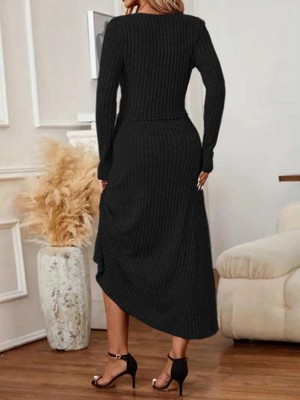 Secret Sita Kadın Uzun Kollu Önden Düğmeli Bluz ve Yüksek Bel A Kesim Uzun Etek Şardonlu Kaşkorse Ikili Takım