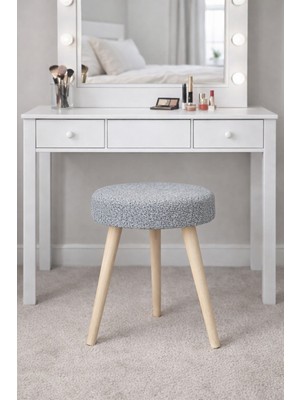 Mervish Decor Ahşap Ayaklı Yuvarlak Puf Tabure Makyaj Masası Önü