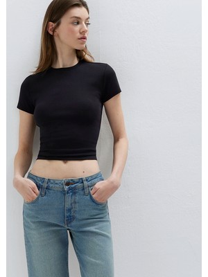 Mavi Siyah Basic Crop Tişört 1614180-900