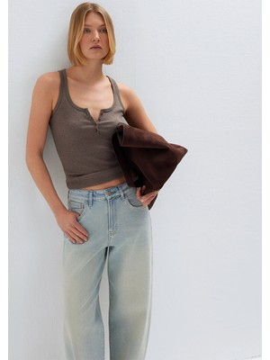 Mavi Düğmeli Kahverengi Atlet 1613813-88533