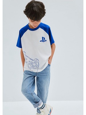 Mavi Playstation Baskılı Ekru Tişört 6610451-70057