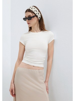 Mavi Ekru Basic Crop Tişört 1613942-70057