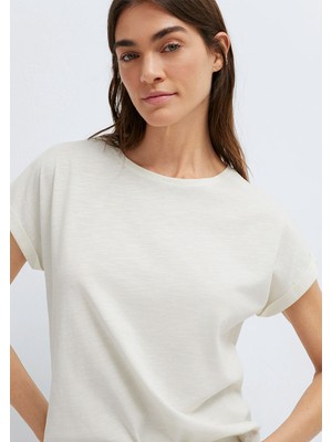 Mavi Bisiklet Yaka Ekru Basic Tişört 1614177-80194