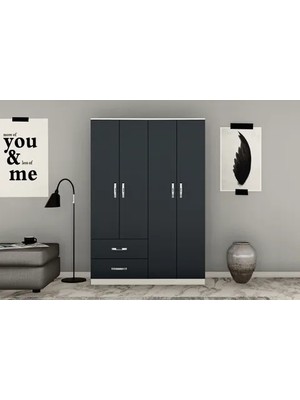 Vivense Metalia Novado Gardırop, 4 Kapaklı 2 Çekmeceli