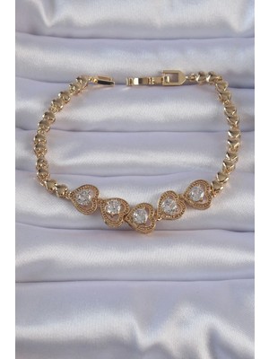 Mey İthalat Mey Ithalat® Pirinç Gold Renk Içi Zirkon Taşlı Kalp Figürlü Bileklik