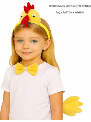 Mey İthalat Mey Ithalat® Horoz – Tavuk Kostüm Aksesuar Seti - Taç Papyon Kuyruk