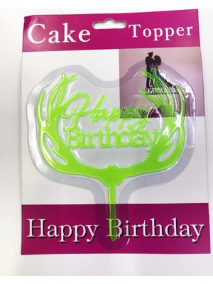 Mey İthalat Mey Ithalat® Happy Birthday Yazılı Yeşil Dallı Pasta Kek Çubuğu