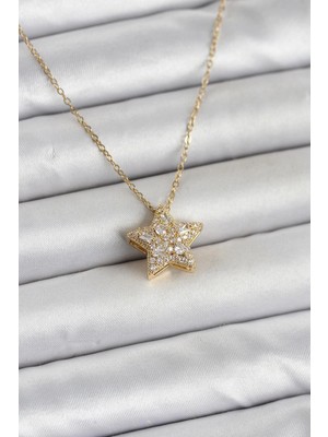 Marsilyan 316L Çelik Zincir Gold Renk Zirkon Taşlı Yıldız Model Kadın Kolye