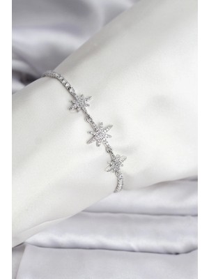 Mey İthalat Mey Ithalat® Kutup Yıldızı Model Zirkon Taşlı Gümüş Renk Su Yolu Kadın Bileklik