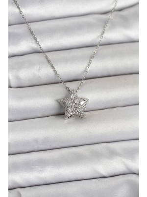 Marsilyan 316L Çelik Zincir Gümüş Renk Zirkon Taşlı Yıldız Model Kadın Kolye