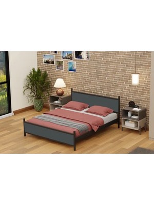 Vivense Gm Çift Kişilik Metal Siyah Antrasit Gri Karyola 150X200