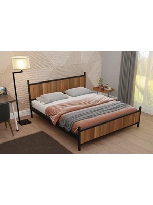 Vivense Gm Çift Kişilik Metal Siyah Ceviz Karyola 140X190