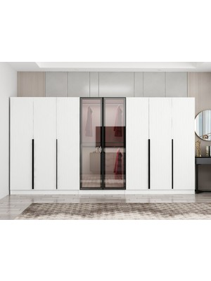 Minar Nisa Plus 8 Kapaklı 4 Çekmece Dolap Beyaz Mebran Reflekte Cam