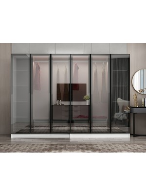 Minar Nisa 6 Kapaklı 4 Çekmece Dolap Beyaz Reflekte Cam