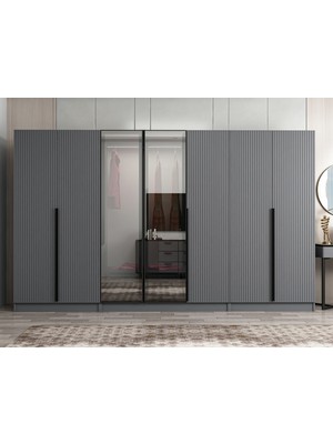 Minar Nisa Plus 7 Kapaklı 2 Çekmece Dolap Antrasit Mebran Reflekte Cam