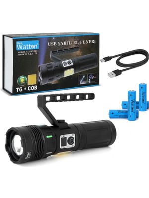 Marsilyan 15.000 Lümen Tg+Cob LED Şarjlı El Feneri  WT-703