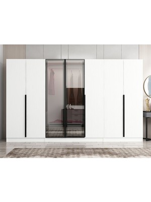 Minar Nisa Plus 7 Kapaklı 2 Çekmece Dolap Beyaz Mebran Reflekte Cam