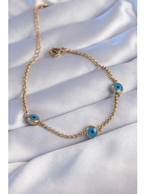 Ulugo 316L Çelik Gold Renk Nazar Boncuk Tasarımlı Bileklik - Lisinya