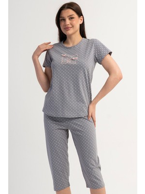 Vienetta Pamuklu Kadın Kısa Kol Kaprili Pijama Takım, 602081