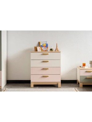 Vivense Mokido Şifonyer, 4 Çekmeceli, Aytaşı Pembe