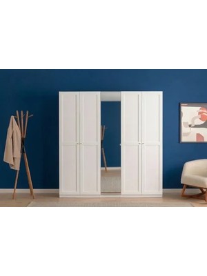 Vivense Luna Nox Aynalı Gardırop, Profil, Beyaz, 5 Kapaklı