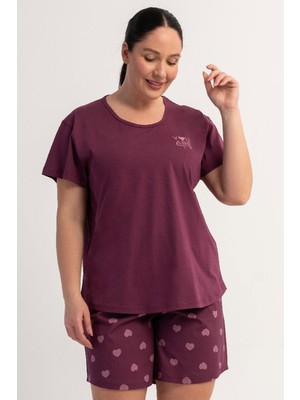 Vienetta Pamuklu Kadın Büyük Beden Kısa Kol Şortlu Pijama Takım, 601031