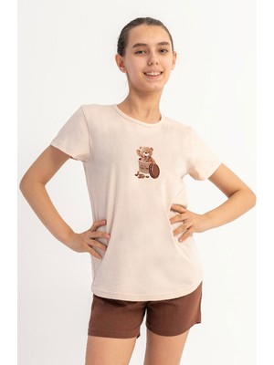 Vienetta Pamuklu Kız Çocuk Kısa Kol Şortlu Pijama Takım(9-10-15/16), 601144