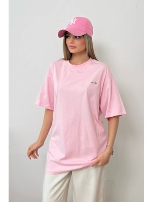 Giysa Kadın Filkete Aksesuarlı %100 Pamuklu T-Shirt Pembe - 26Y 26508