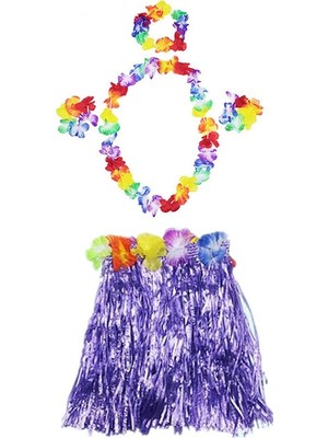 Ulugo Luau Aloha Hawaii  Kolye Etek Taç ve Bileklik Seti Mor (5224)