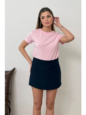 Giysa Kadın Bisiklet Yaka %100 Pamuklu Basic T-Shirt Pembe - 26Y 26504