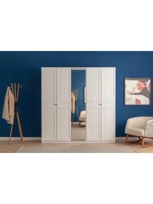 Vivense Luna Nox Aynalı Gardırop, Çıtalı, Beyaz, 5 Kapaklı