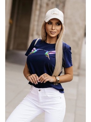 Nnstartshopping  Kadın Kuş Desenli Süprem T-Shirt