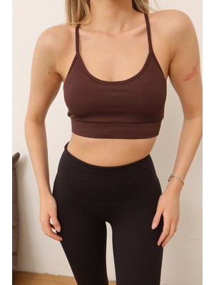 Jee Lee Kadın Ip Askılı Fitilli Slim Fit Büstiyer Kahverengi - 26M 9027